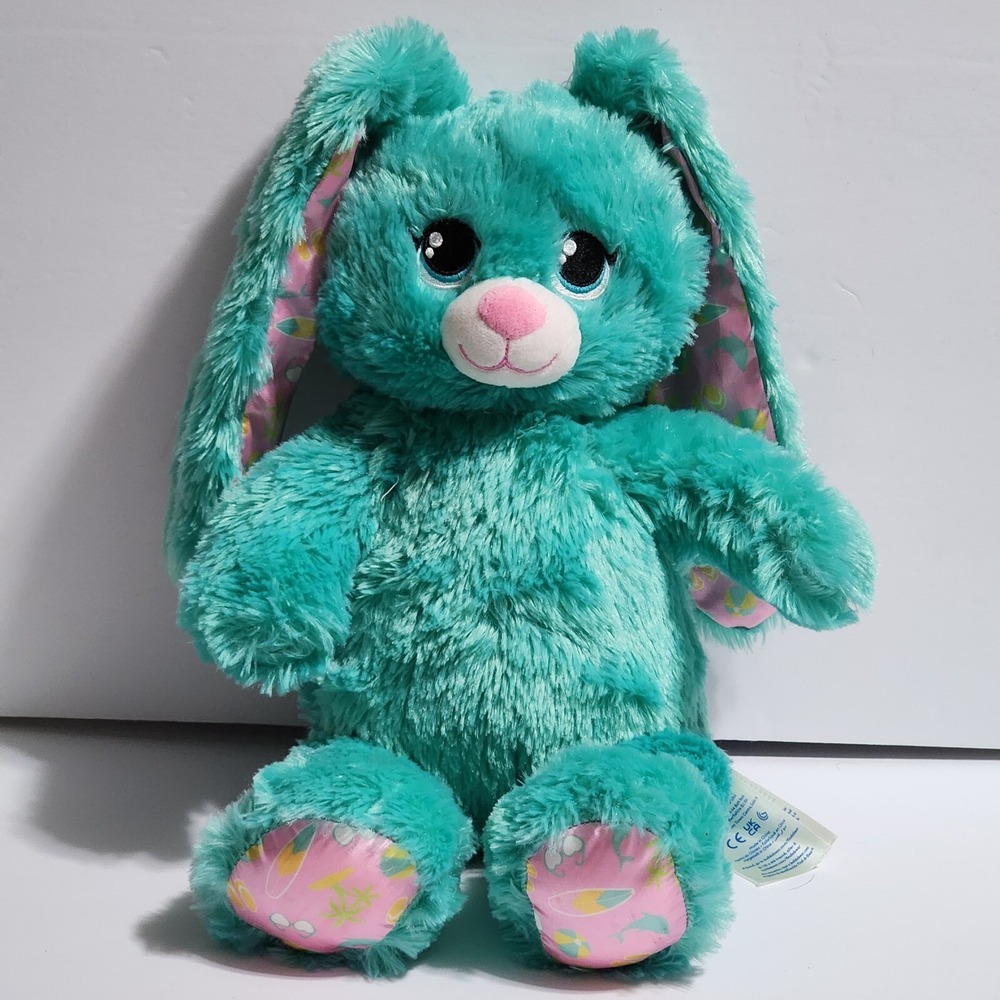 Build a Bear BEACH BUNNY Rabbit Teal Green Sewn Eyes Plush Easter 16"